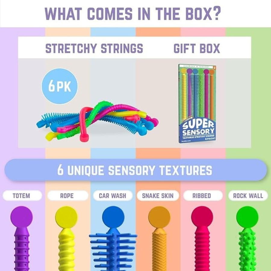 6 pcs Textured Stretchy Sensory Strings